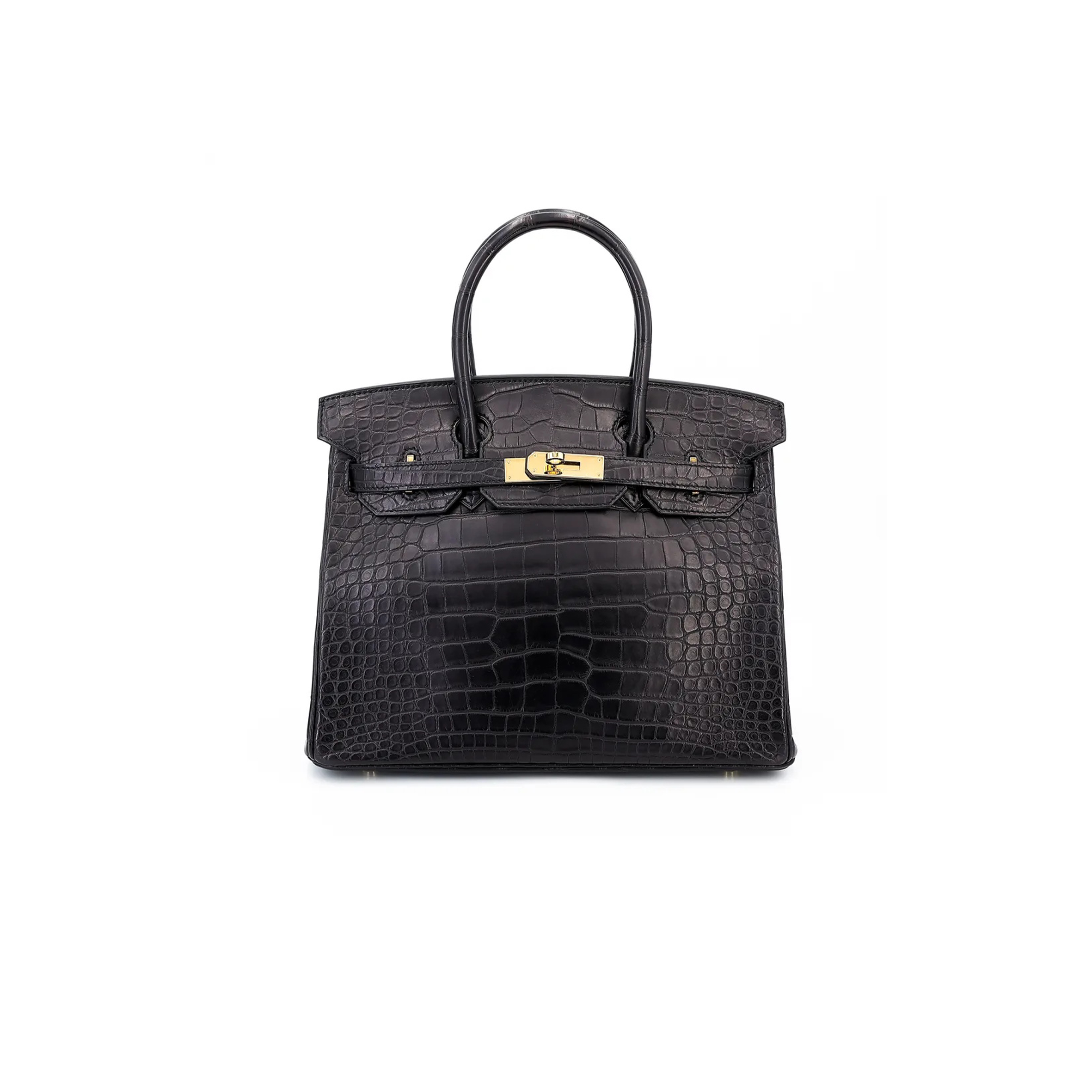 H**mes master birkin 25 crocodile leather black gold buckle h041354ck28 (25*20*13cm)